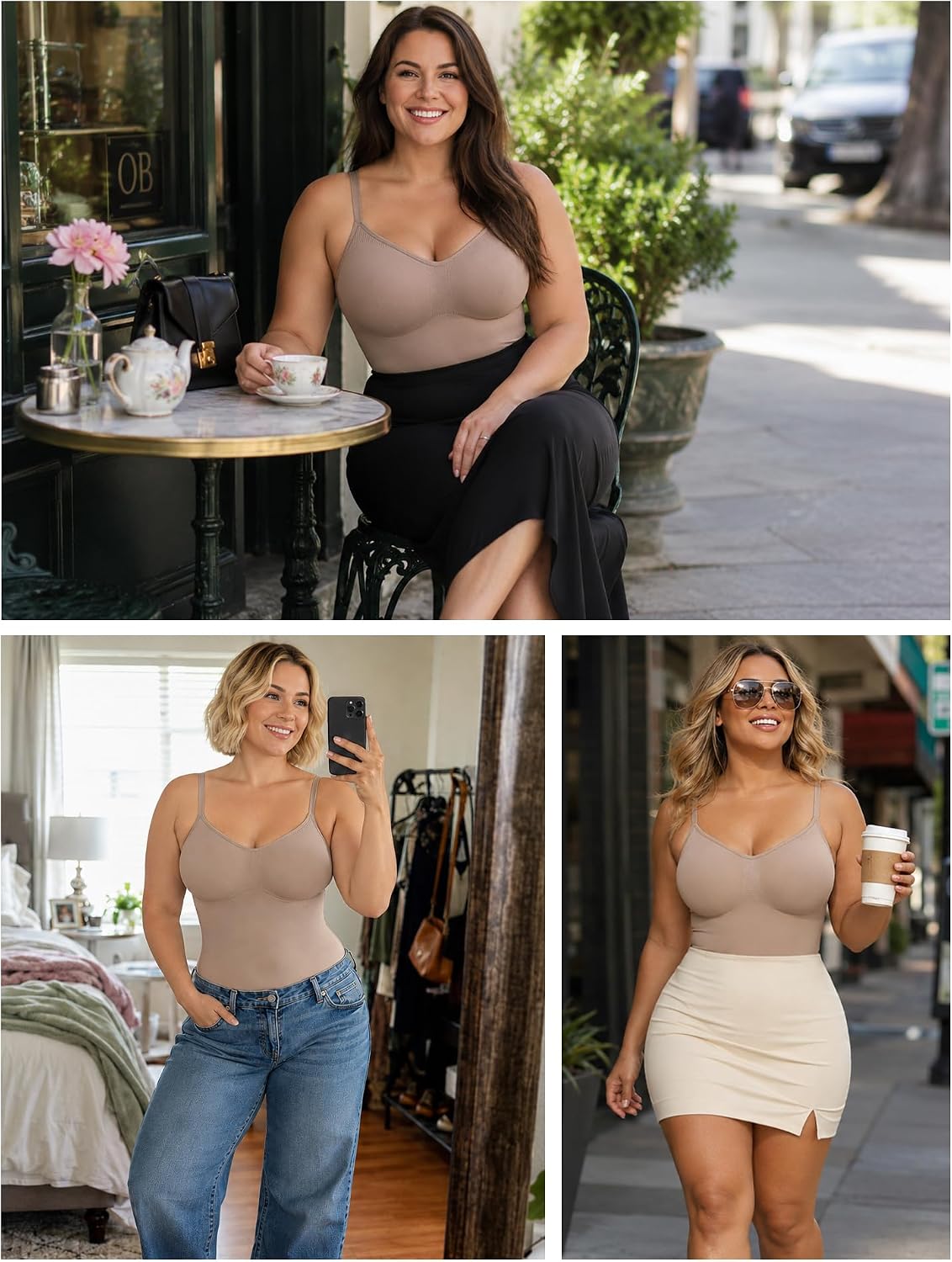 SHAPERX Shapewear for Women Tummy Control Bodysuit Mid Thigh Body Shaper Shorts for a Lifted Look