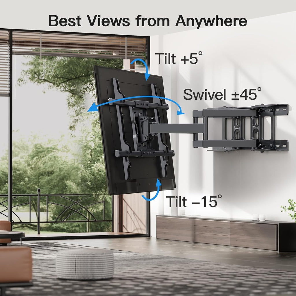 Pipishell TV Wall Mount for 26-74 inch LED LCD OLED 4K TVs up to 99lbs, Full Motion TV Mount Bracket Articulating Swivel Extension Tilting Leveling Max VESA 400x400mm, Fits 12/16 Inch Wood Studs