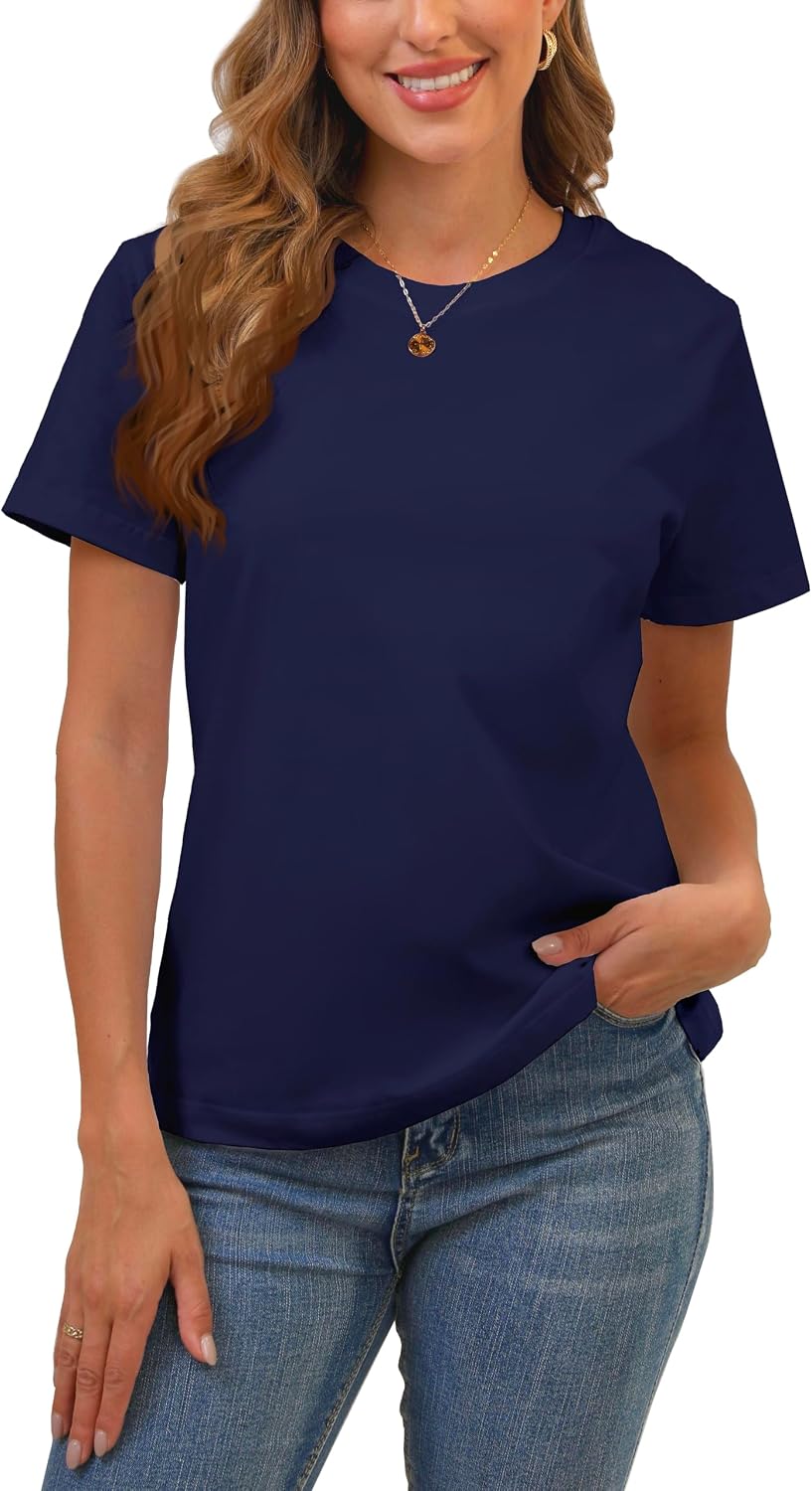 BJY Cotton Basic T Shirts for Women,Crew Neck Short Sleeve Summer Shirts(2XS-3XL, 20+ Color)