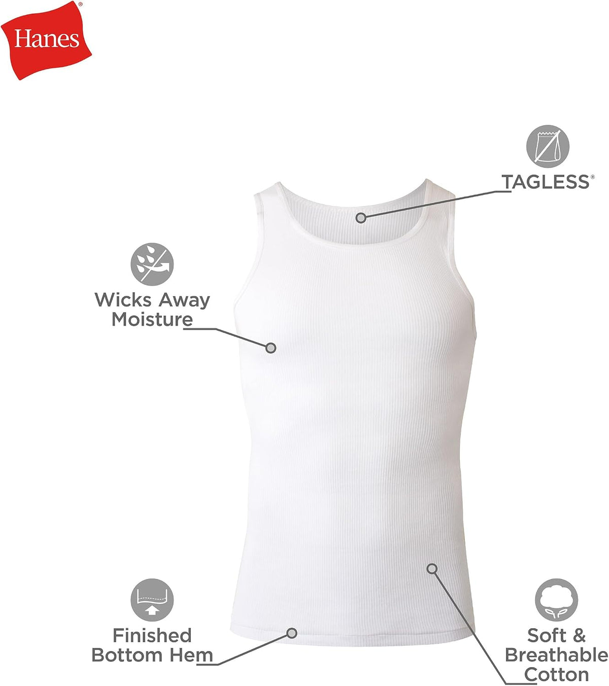 Hanes Men's Tank Undershirt Pack, Cotton Tank Undershirt, Moisture-Wicking, Breathable, White or Grey/Black, Multi-Pack