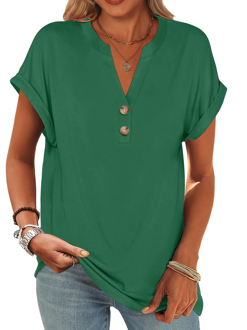 ANRABESS Womens Short Sleeve Henley Tops Summer Shirts Dressy Casual Blouse