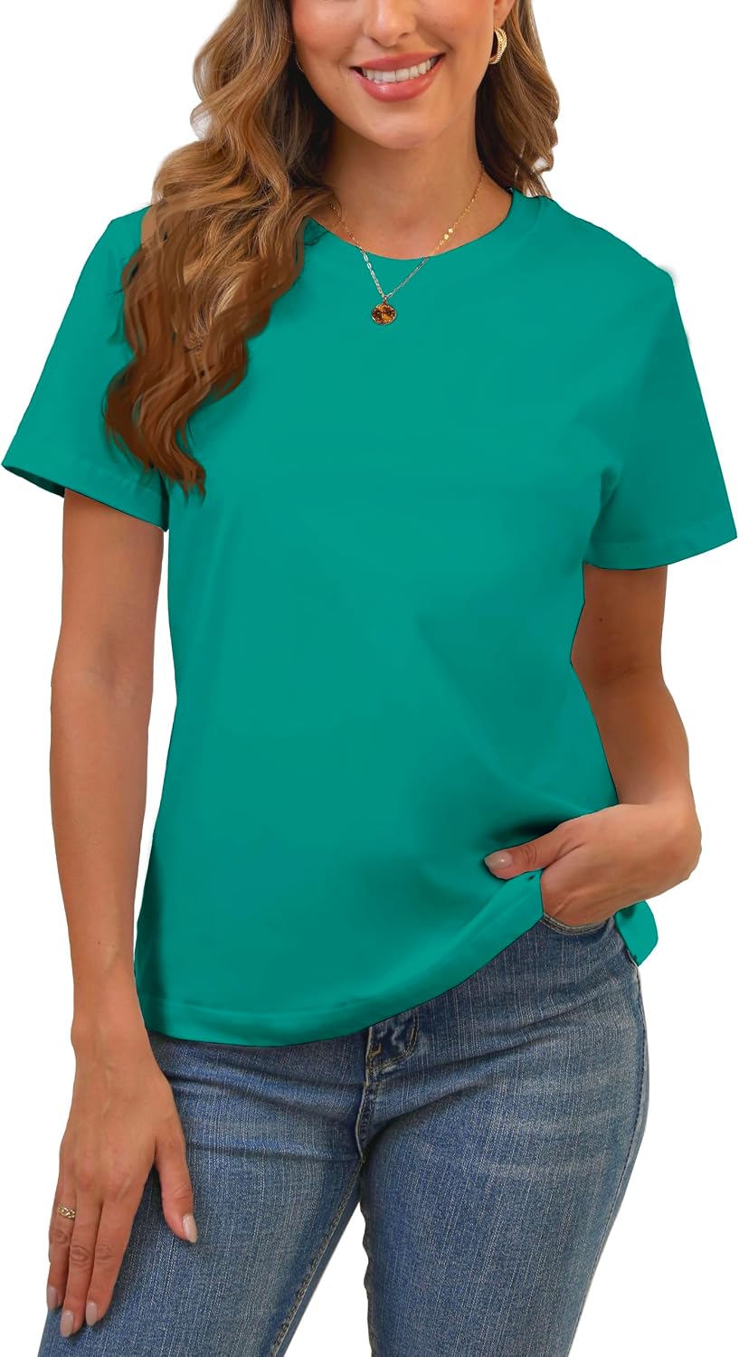 BJY Cotton Basic T Shirts for Women,Crew Neck Short Sleeve Summer Shirts(2XS-3XL, 20+ Color)