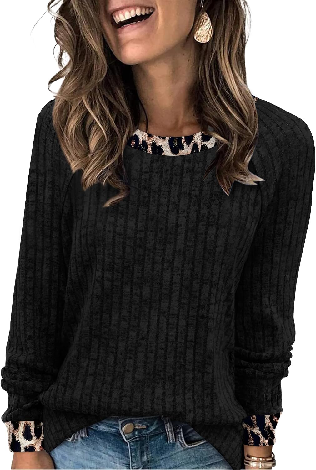 WIHOLL Long Sleeve Shirts for Women Lightweight Sweaters Fall Outfits 2026 Color Block Winter Clothing Dressy Casual Soft