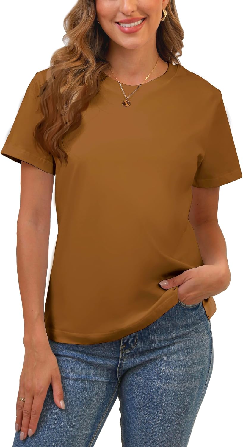 BJY Cotton Basic T Shirts for Women,Crew Neck Short Sleeve Summer Shirts(2XS-3XL, 20+ Color)