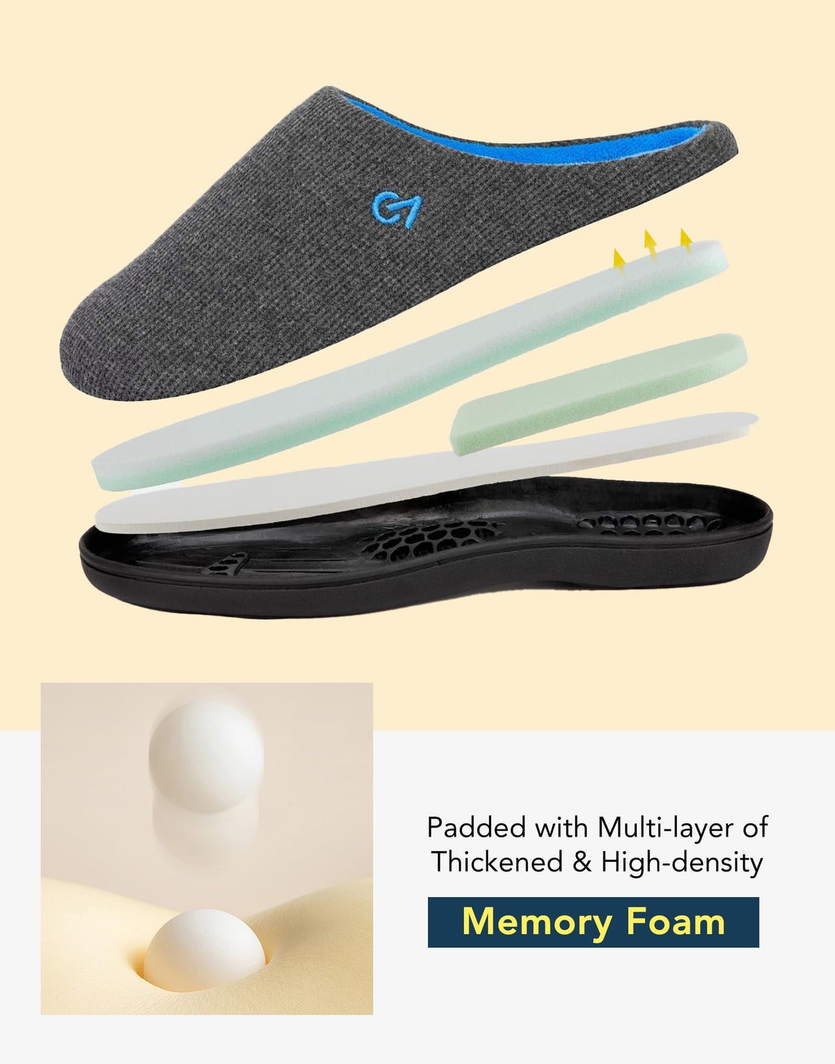 VeraCosy Men's Two-Tone House Slippers Memory Foam Indoor Rubber Sole