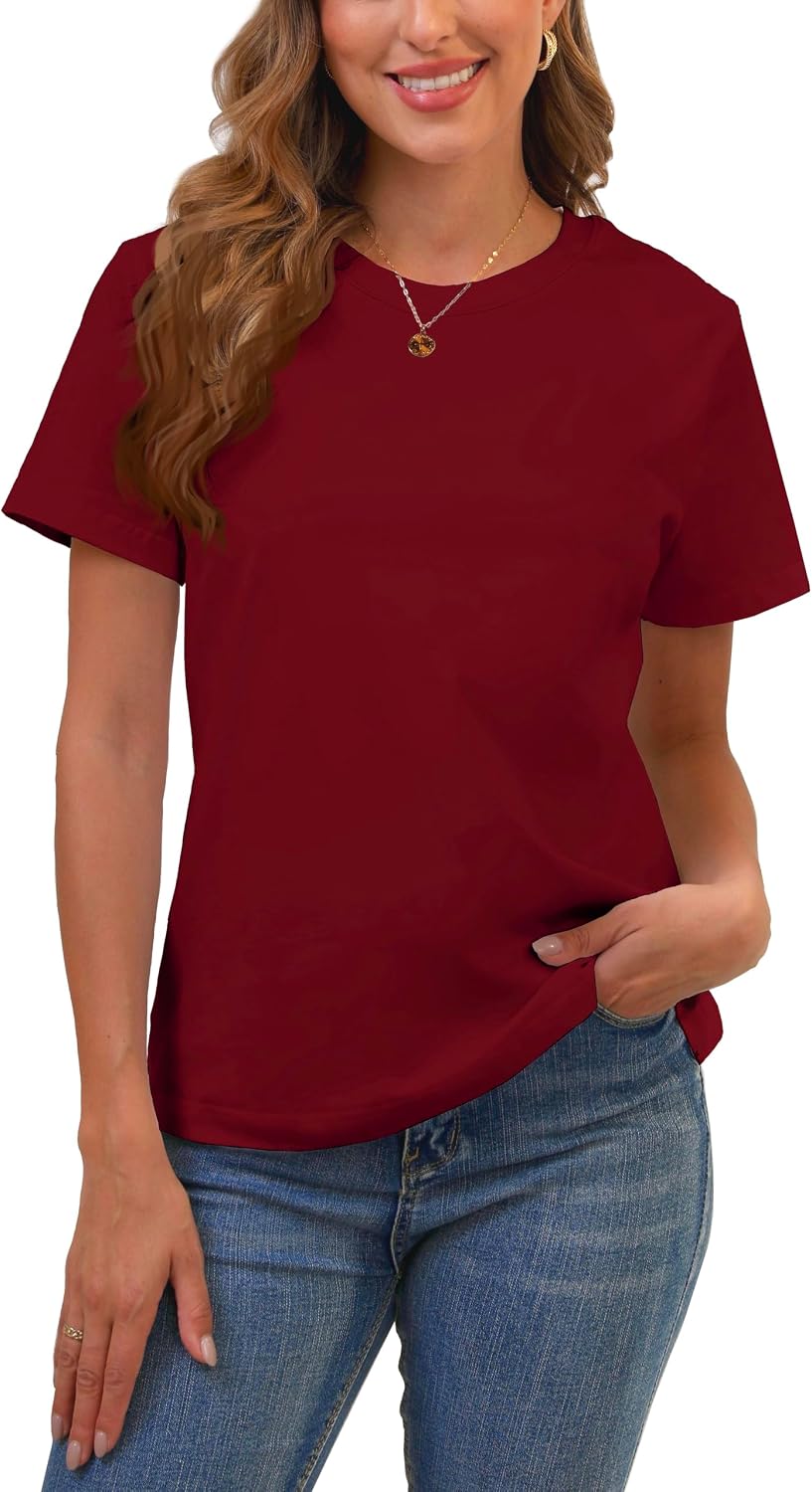 BJY Cotton Basic T Shirts for Women,Crew Neck Short Sleeve Summer Shirts(2XS-3XL, 20+ Color)