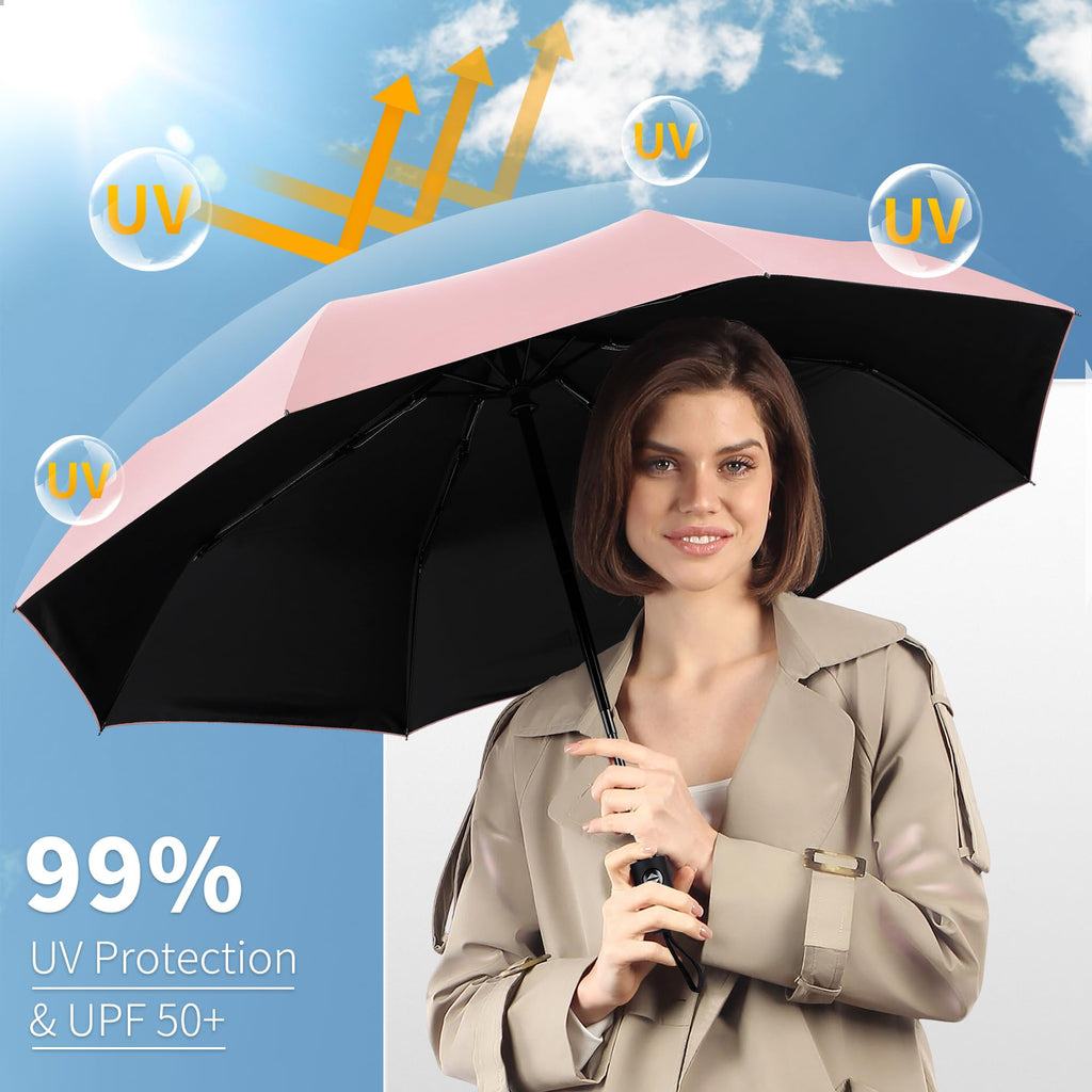 Seniny Windproof Travel Umbrella, Automatic Umbrellas for Rain, Portable & Compact Umbrellas for Backpack, Strong UV for Protection, Folding Small Sun Umbrella for Car, Walking