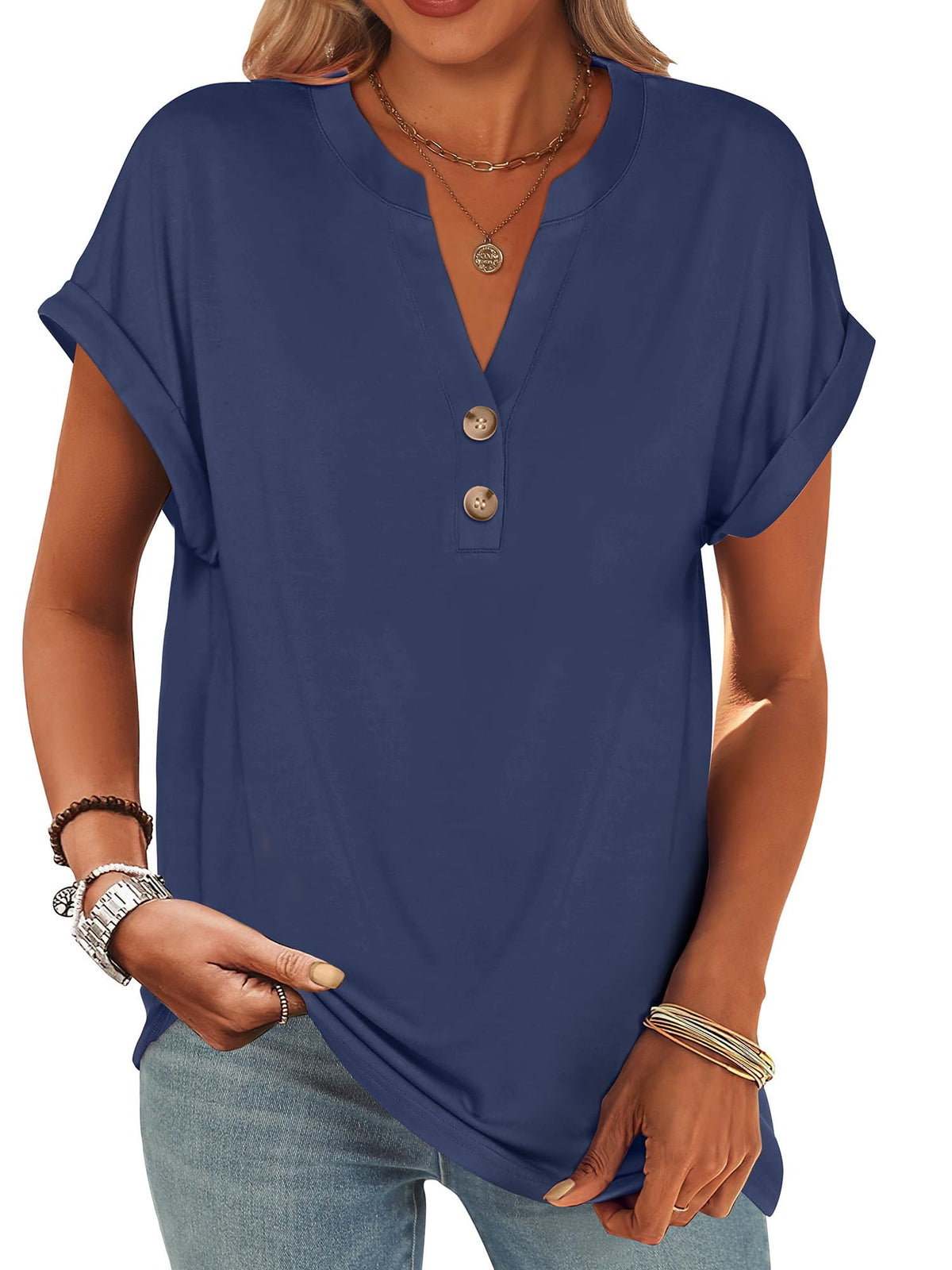 ANRABESS Womens Short Sleeve Henley Tops Summer Shirts Dressy Casual Blouse