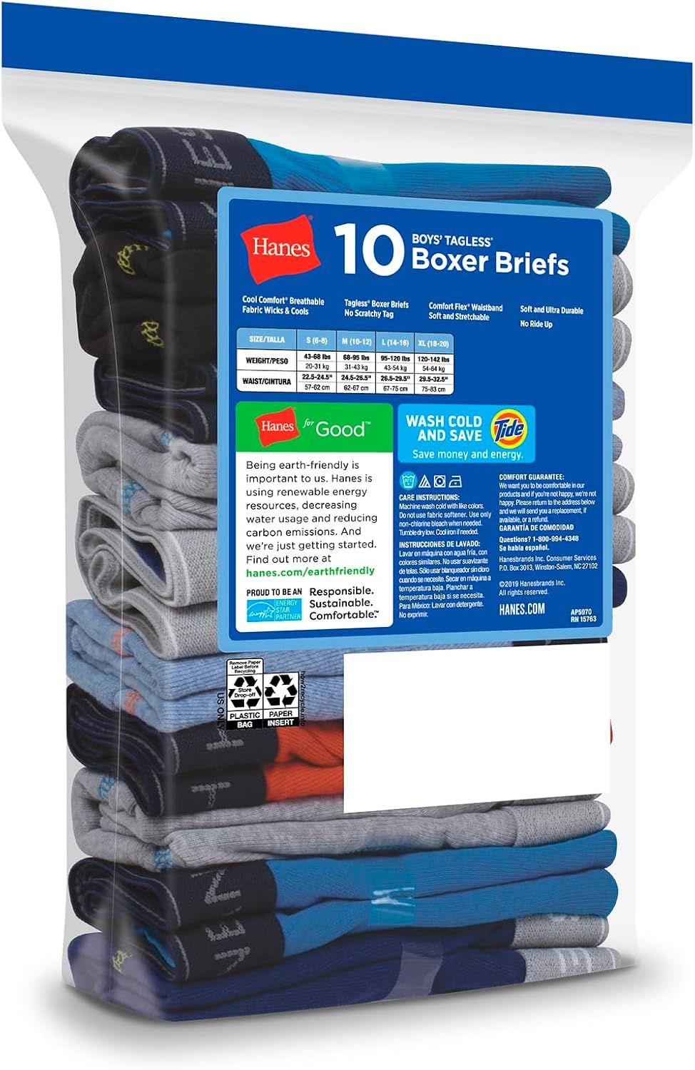 Hanes Boys' Boxer Briefs, Moisture-wicking Underwear for Boys & Toddlers, Assorted, 10 Or 12 Pack
