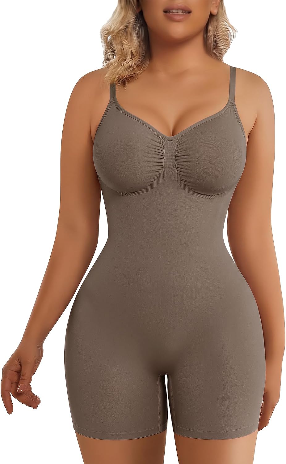 SHAPERX Shapewear for Women Tummy Control Bodysuit Mid Thigh Body Shaper Shorts for a Lifted Look