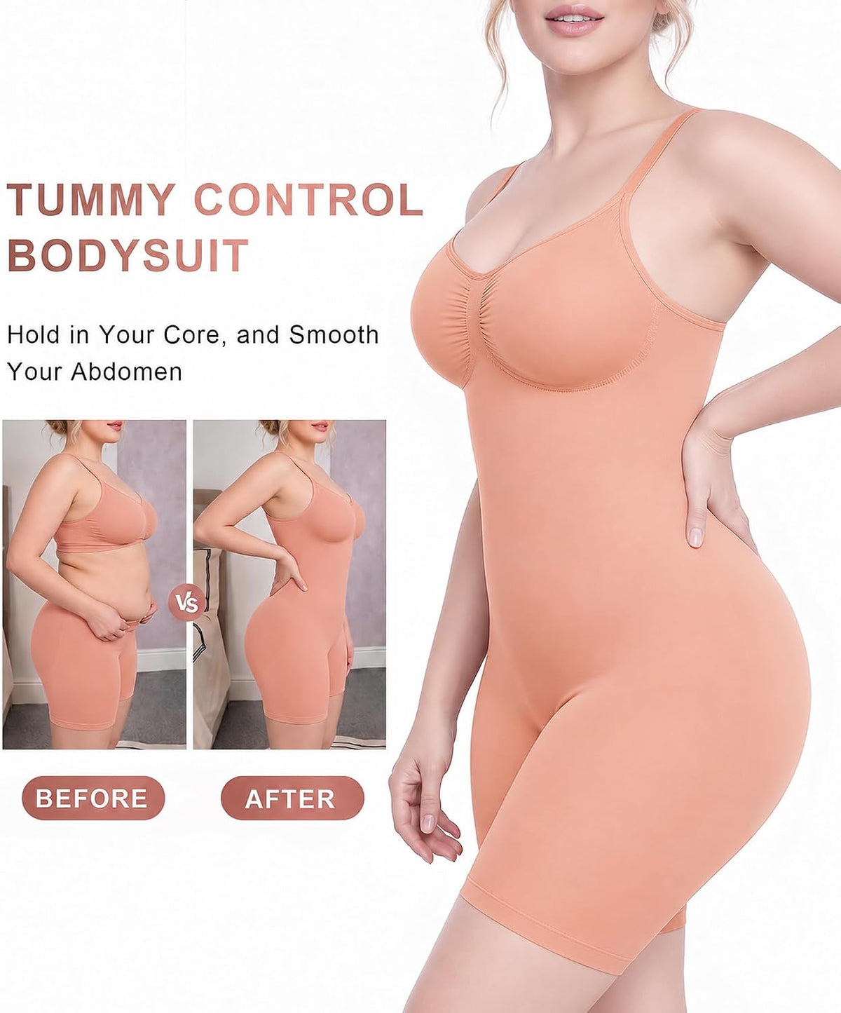 SHAPERX Shapewear for Women Tummy Control Bodysuit Mid Thigh Body Shaper Shorts for a Lifted Look