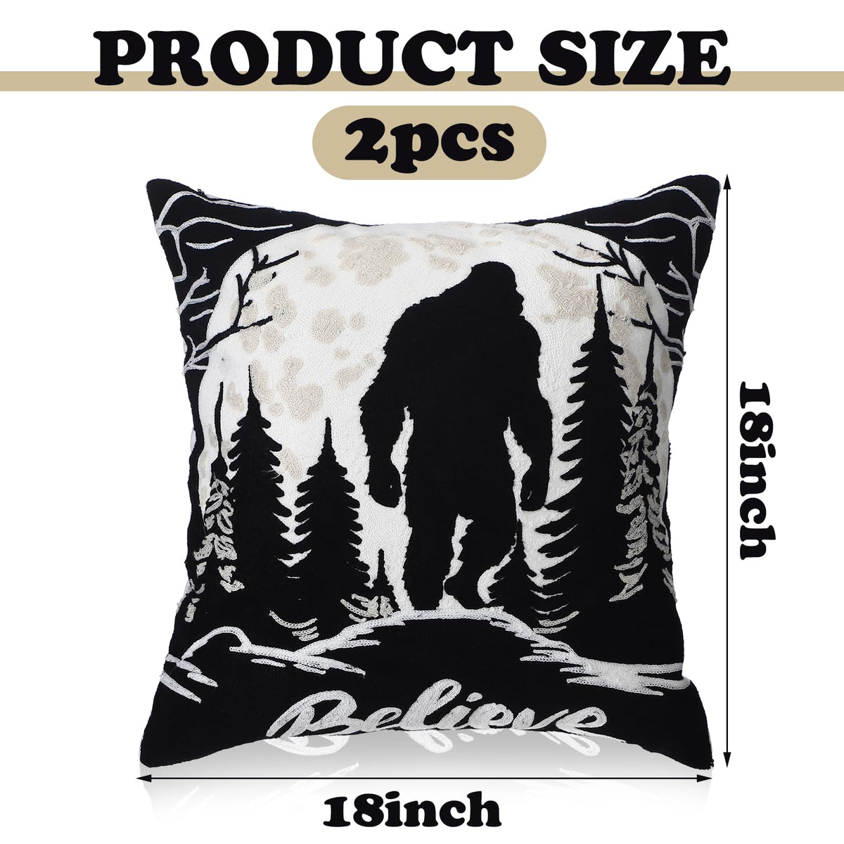 Burbell Bigfoot Christmas Pillow Covers Set of 2 Black 18x18