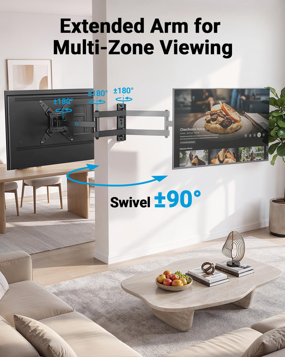 Pipishell TV Wall Mount for 26-74 inch LED LCD OLED 4K TVs up to 99lbs, Full Motion TV Mount Bracket Articulating Swivel Extension Tilting Leveling Max VESA 400x400mm, Fits 12/16 Inch Wood Studs