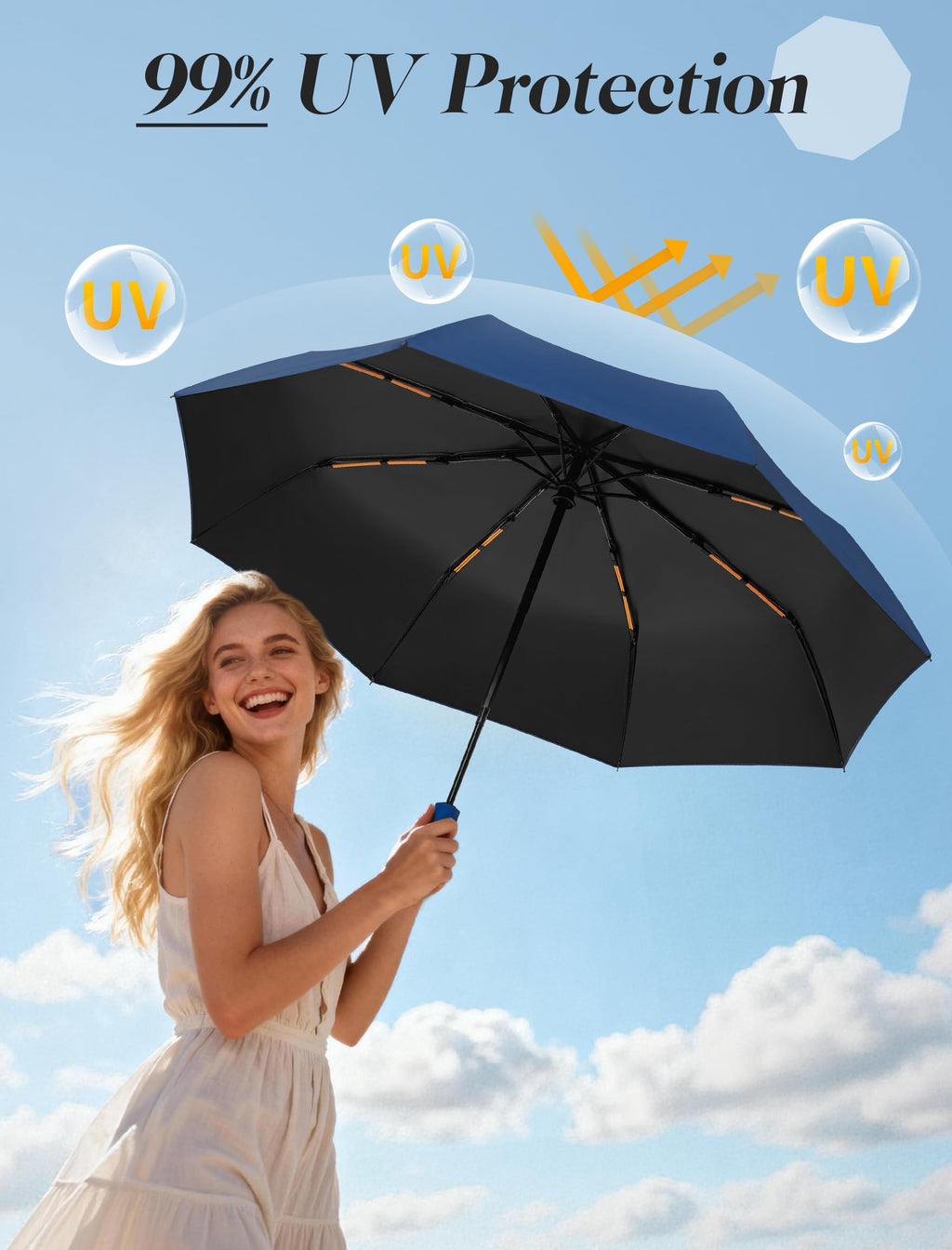 Seniny Mini Travel Umbrella with Case, Compact Pocket Size UV Sun & Rain