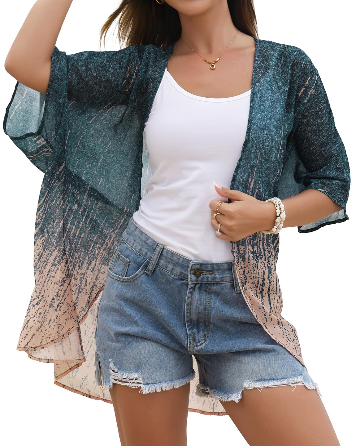 CHICGAL Womens Floral Kimono Cardigan Beach Cover Up Casual Summer Tops