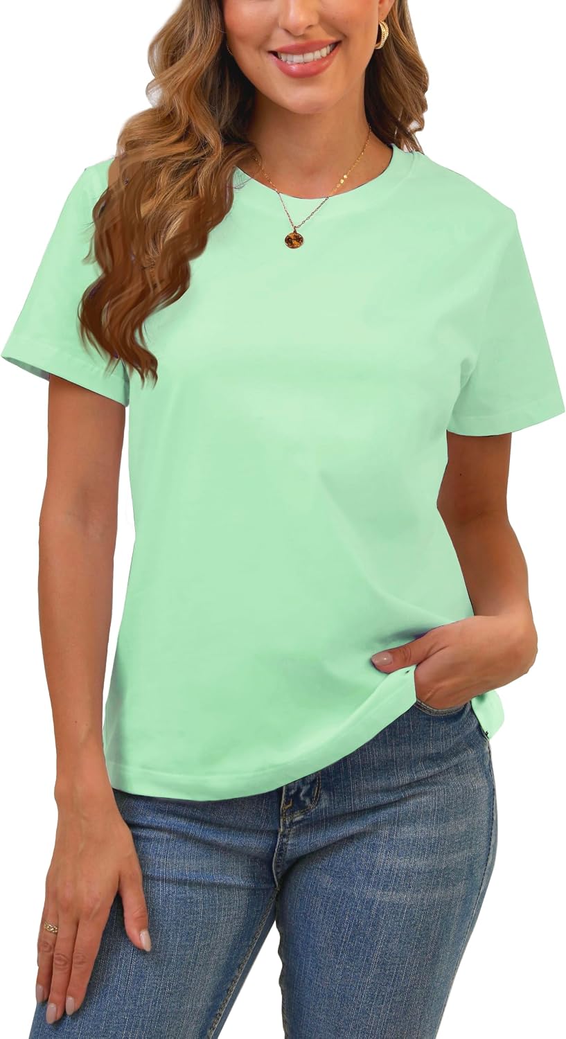 BJY Cotton Basic T Shirts for Women,Crew Neck Short Sleeve Summer Shirts(2XS-3XL, 20+ Color)