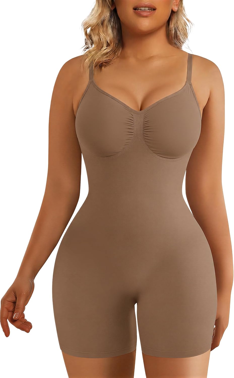 SHAPERX Shapewear for Women Tummy Control Bodysuit Mid Thigh Body Shaper Shorts for a Lifted Look