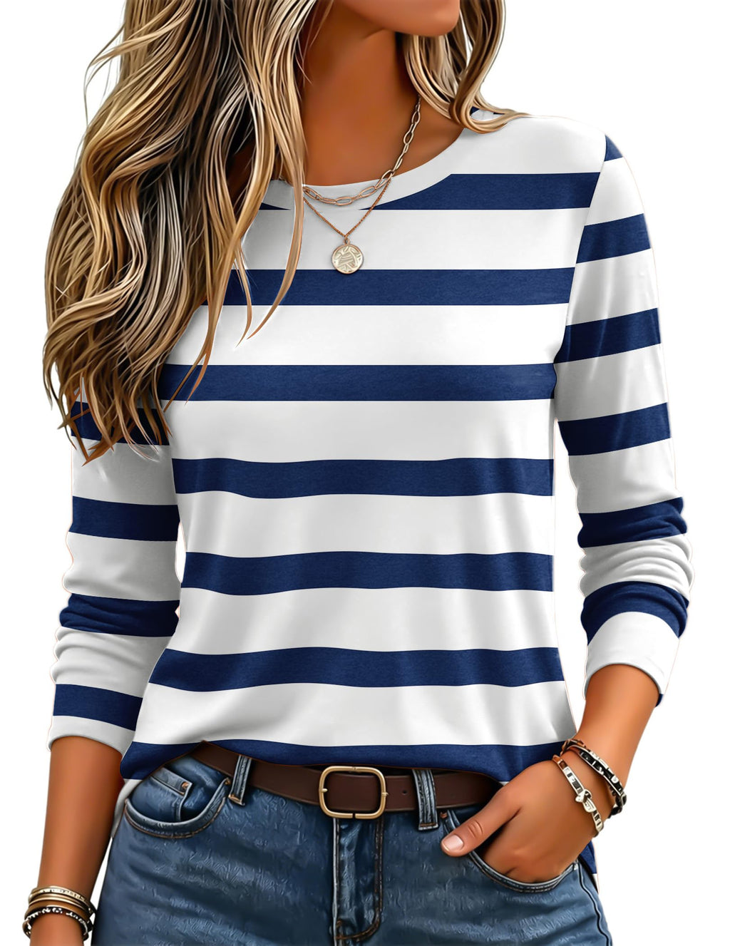 Zeagoo Women's Casual Shirts Long Sleeve Tops Crewneck Tshirts Fall Clothes