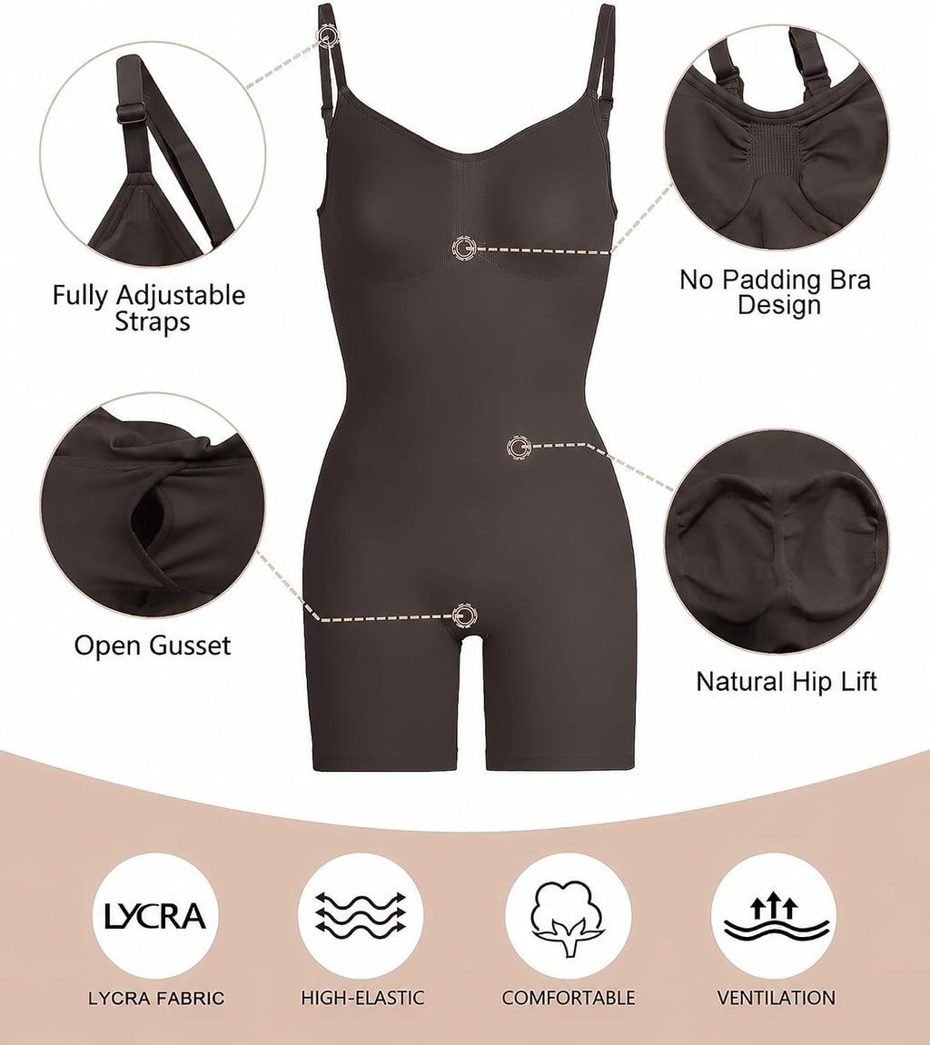 SHAPERX Shapewear for Women Tummy Control Bodysuit Mid Thigh Body Shaper Shorts for a Lifted Look