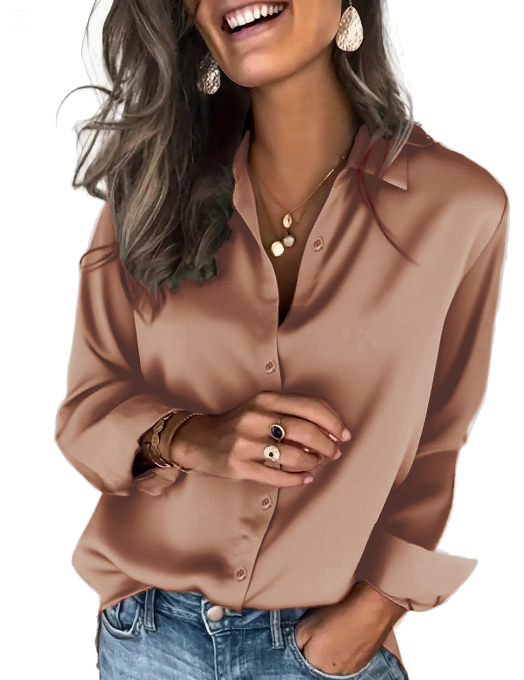 Zeagoo Satin Blouses for Women Silk Button Down Shirts Long Sleeve Tops