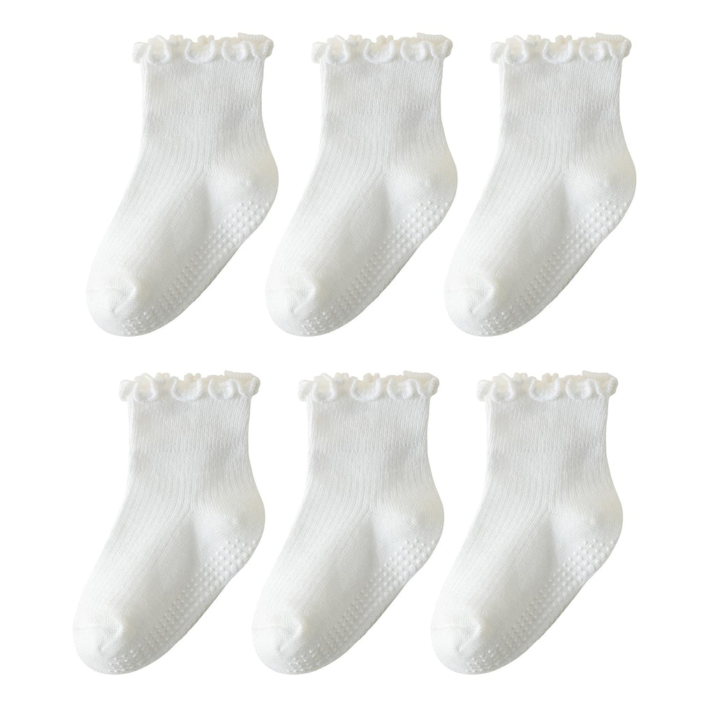 ANYANIME Toddler Socks Ruffle for Girls Baby Grip Socks Non Slip Cute Frill