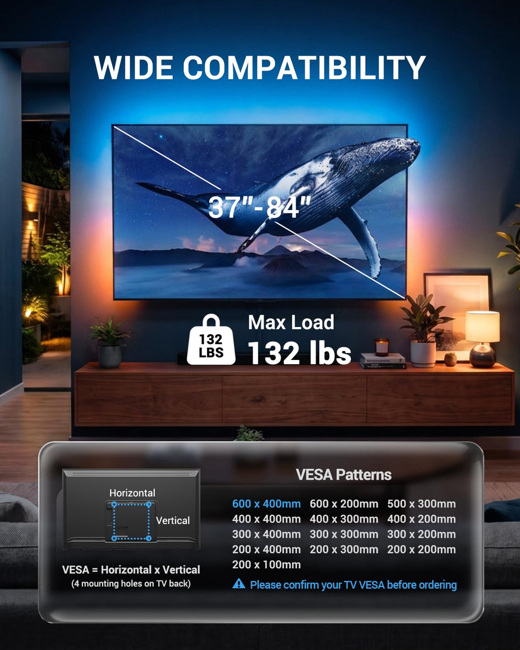 Pipishell TV Wall Mount for 26-74 inch LED LCD OLED 4K TVs up to 99lbs, Full Motion TV Mount Bracket Articulating Swivel Extension Tilting Leveling Max VESA 400x400mm, Fits 12/16 Inch Wood Studs