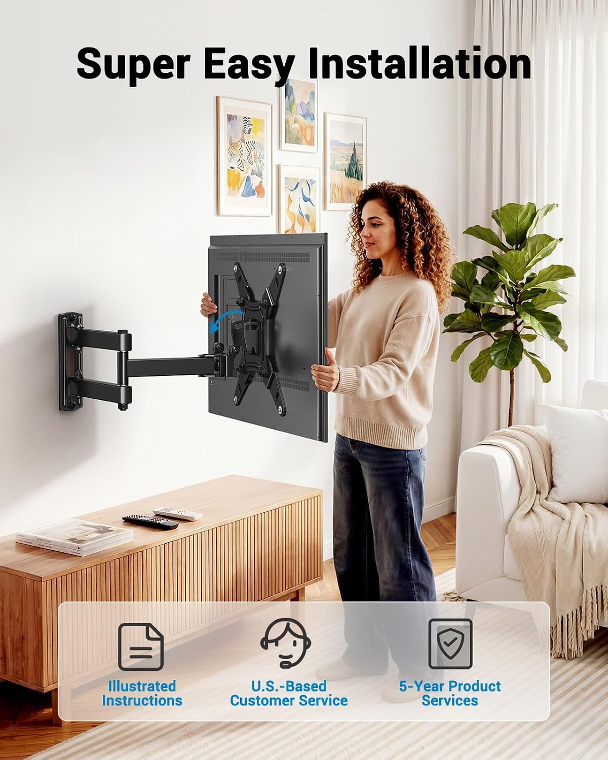 Pipishell TV Wall Mount for 26-74 inch LED LCD OLED 4K TVs up to 99lbs, Full Motion TV Mount Bracket Articulating Swivel Extension Tilting Leveling Max VESA 400x400mm, Fits 12/16 Inch Wood Studs