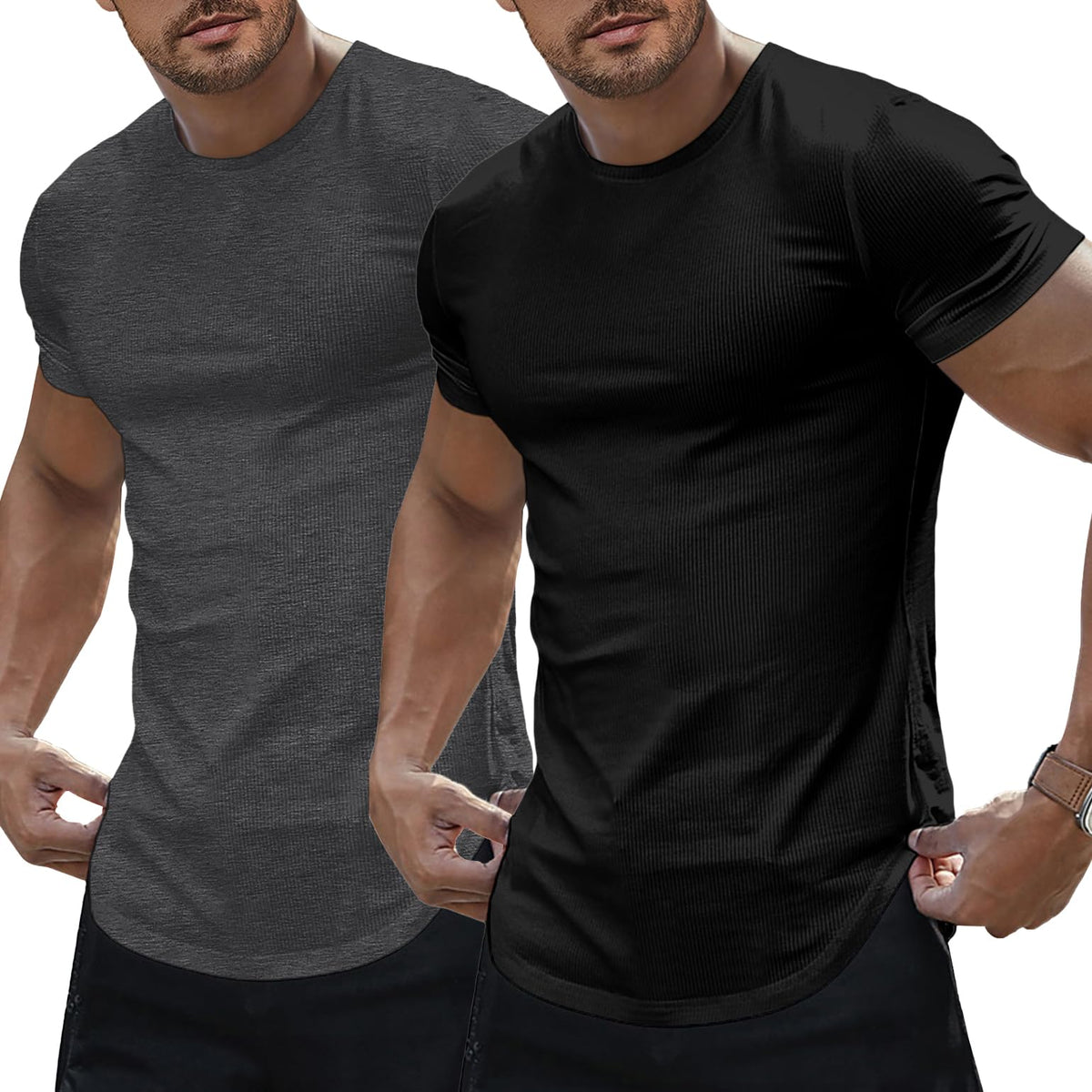 JMIERR Mens Short Sleeve T Shirt Summer Muscle Slim Fitted Crewneck Longline Tees Shirts for Gym Workout