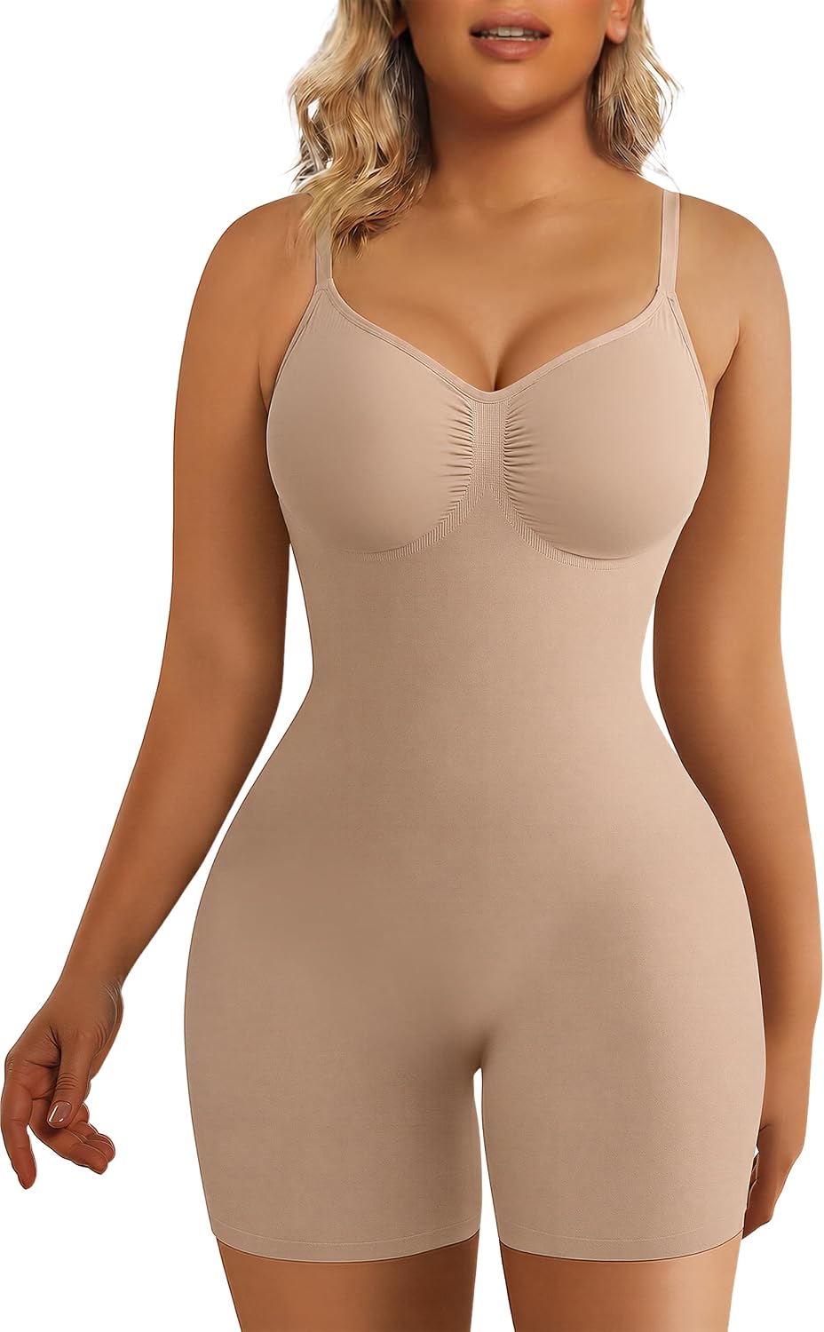 SHAPERX Shapewear for Women Tummy Control Bodysuit Mid Thigh Body Shaper Shorts for a Lifted Look