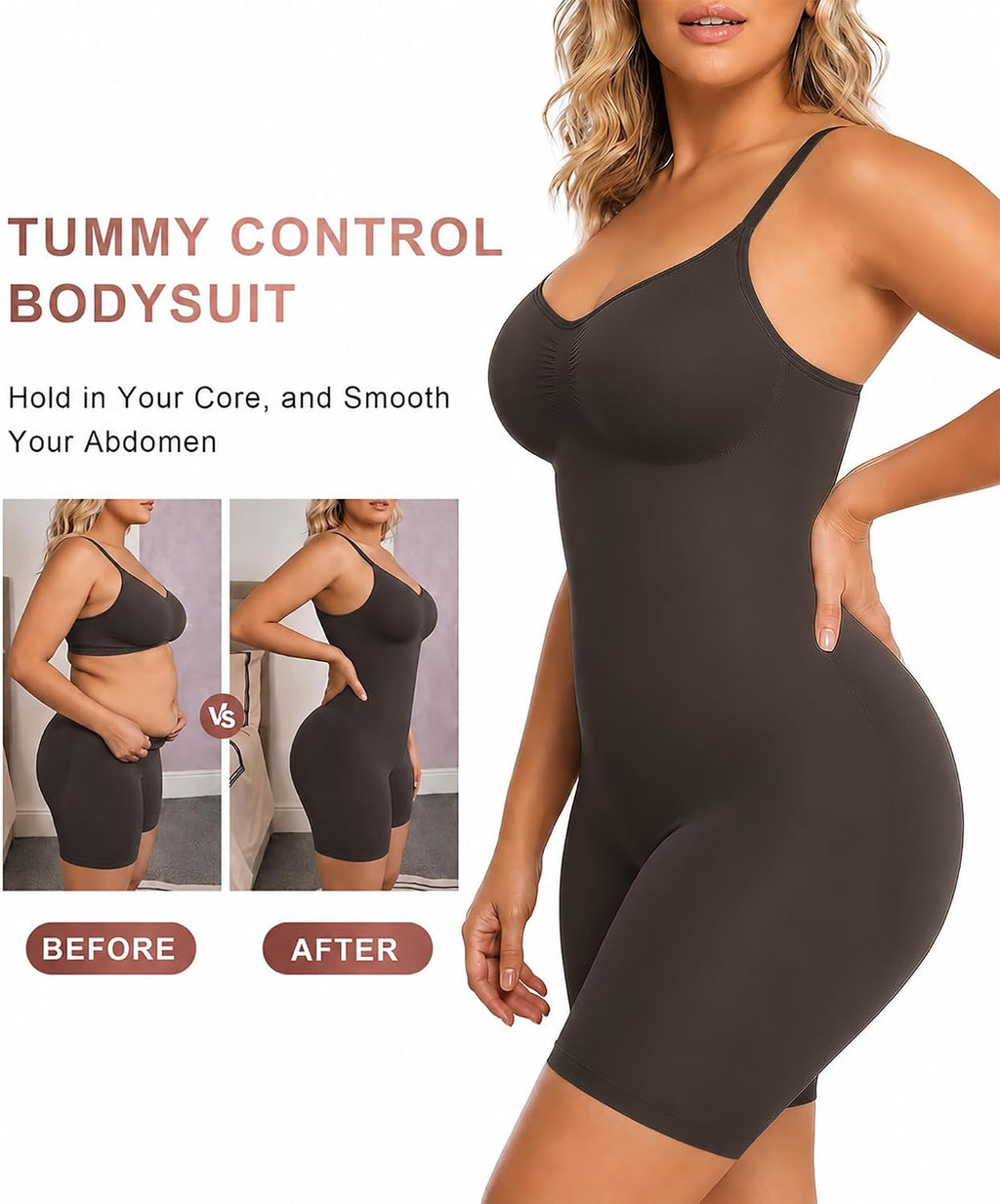 SHAPERX Shapewear for Women Tummy Control Bodysuit Mid Thigh Body Shaper Shorts for a Lifted Look