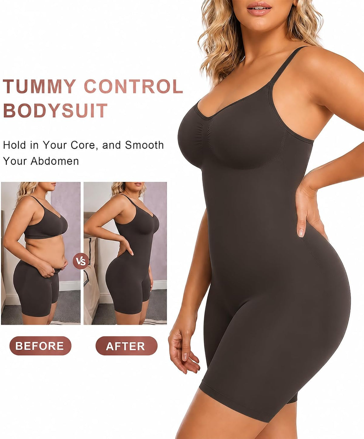 SHAPERX Shapewear for Women Tummy Control Bodysuit Mid Thigh Body Shaper Shorts for a Lifted Look
