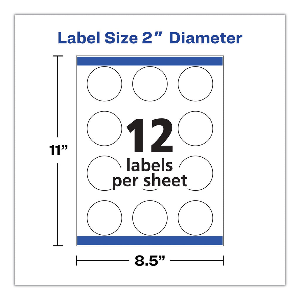 Avery White Dissolvable Labels w/ Sure Feed, 2" dia, White, 60/Pk,