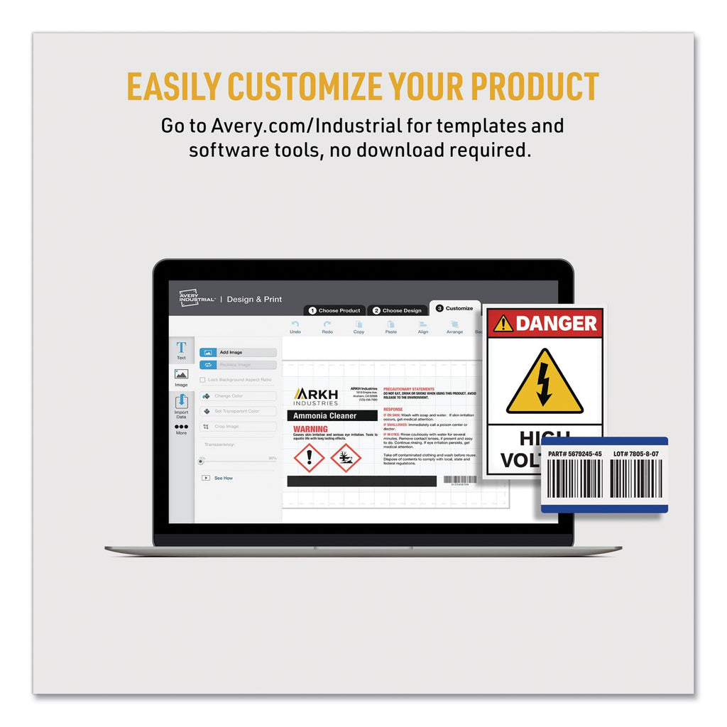 Avery UltraDuty GHS Chemical Waterproof and UV Resistant Labels, 4.75 x 7.75, White, 2/Sheet, 50 Sheets/Box