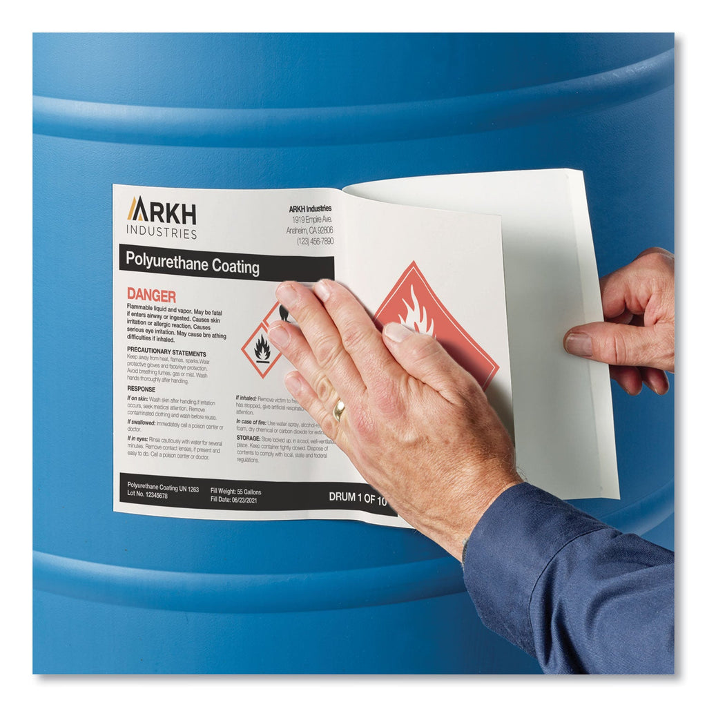 Avery UltraDuty GHS Chemical Waterproof and UV Resistant Labels, 8.5 x 11, White, 50/Box