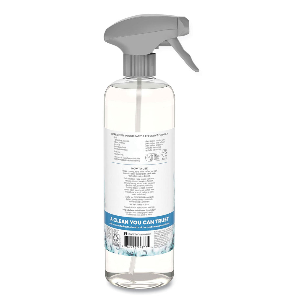 Seventh Generation Natural Glass and Surface Cleaner, Free and Clear/Unscented, 23 oz Trigger Spray Bottle, 8/Carton