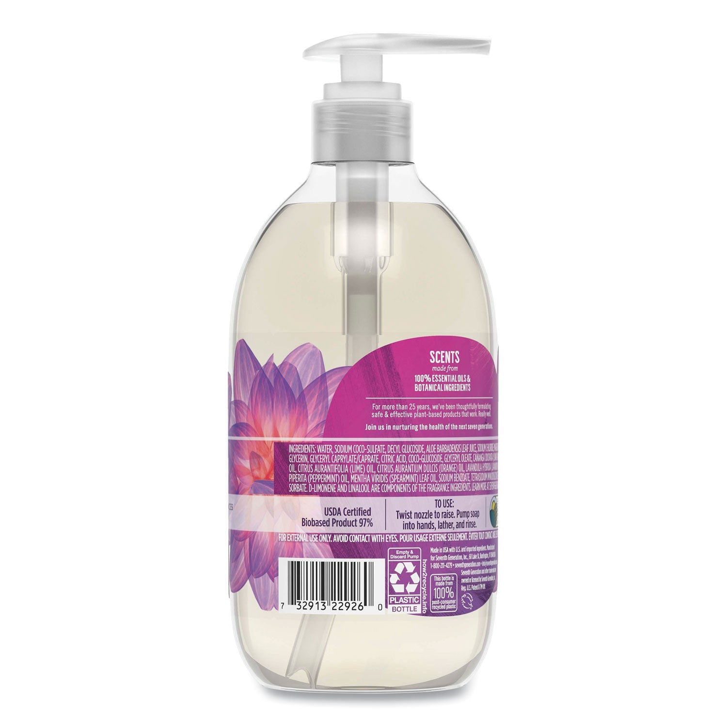 Seventh Generation Natural Hand Wash, Lavender Flower and Mint, 12 oz Pump Bottle, 8/Carton