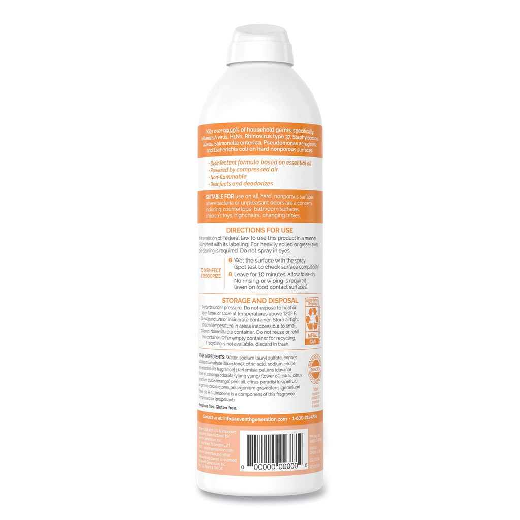 Seventh Generation Disinfectant Sprays, Fresh Citrus/Thyme, 13.9 oz, Spray Bottle, 8/Carton