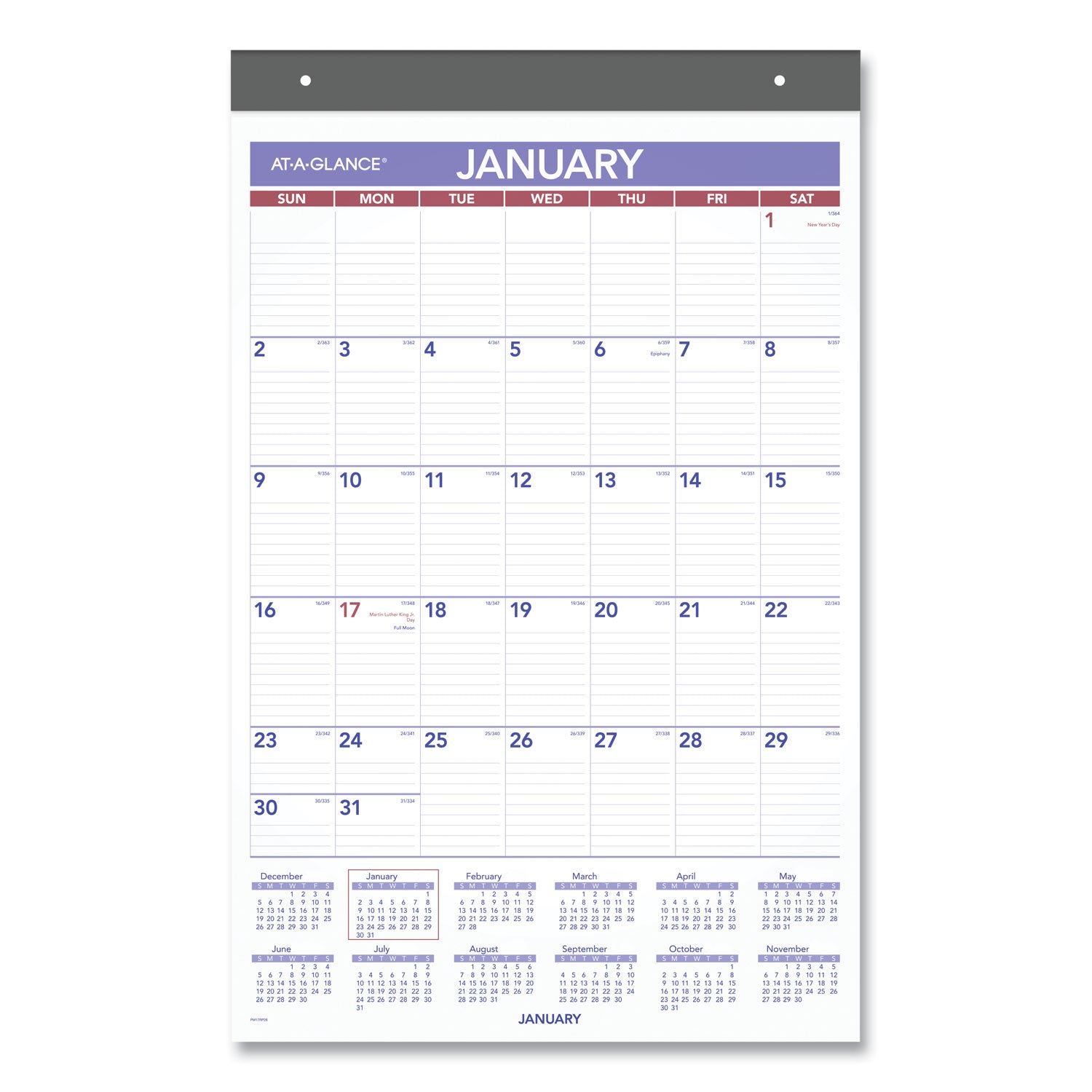 AT-A-GLANCE Repositionable Wall Calendar, 15.5 x 22.75, White/Blue/Red Sheets, 12-Month (Jan to Dec): 2023