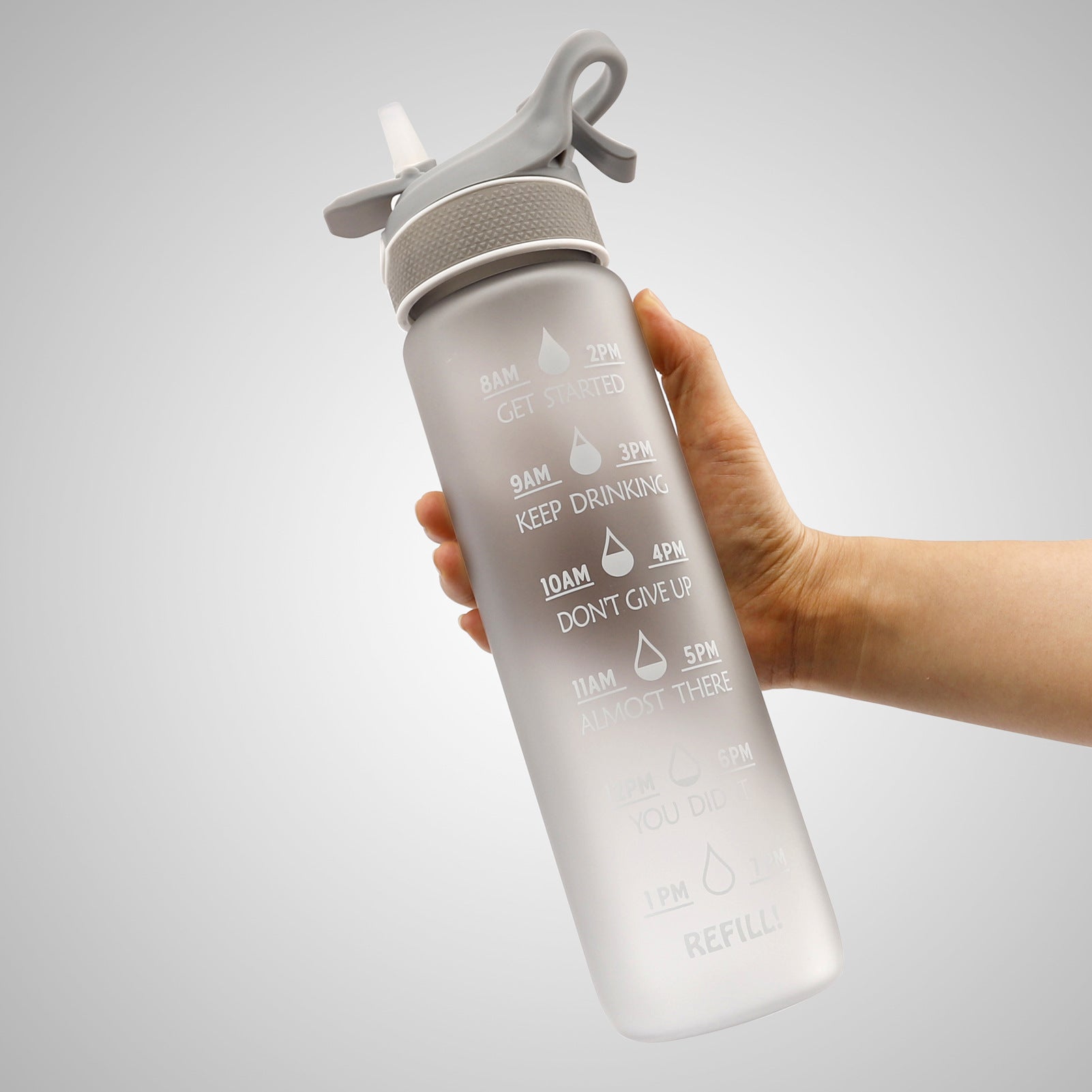 1000ml Motivational Straw Water Bottle with Spray & Time Marker