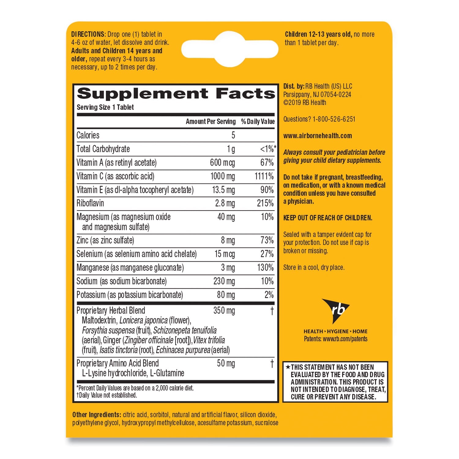 Airborne Immune Support Effervescent Tablet, Zesty Orange, 20 Count