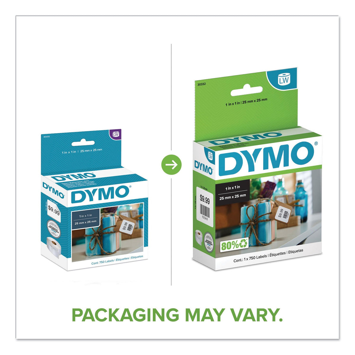 DYMO LabelWriter Multipurpose Labels, 1" x 1", White, 750 Labels/Roll