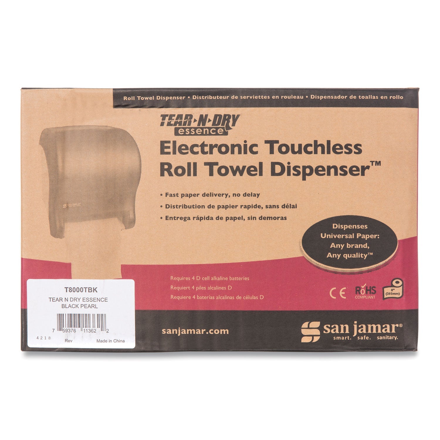 San Jamar Tear-N-Dry Essence Automatic Dispenser, Classic, 11.75 x 9.13 x 14.44, Black Pearl