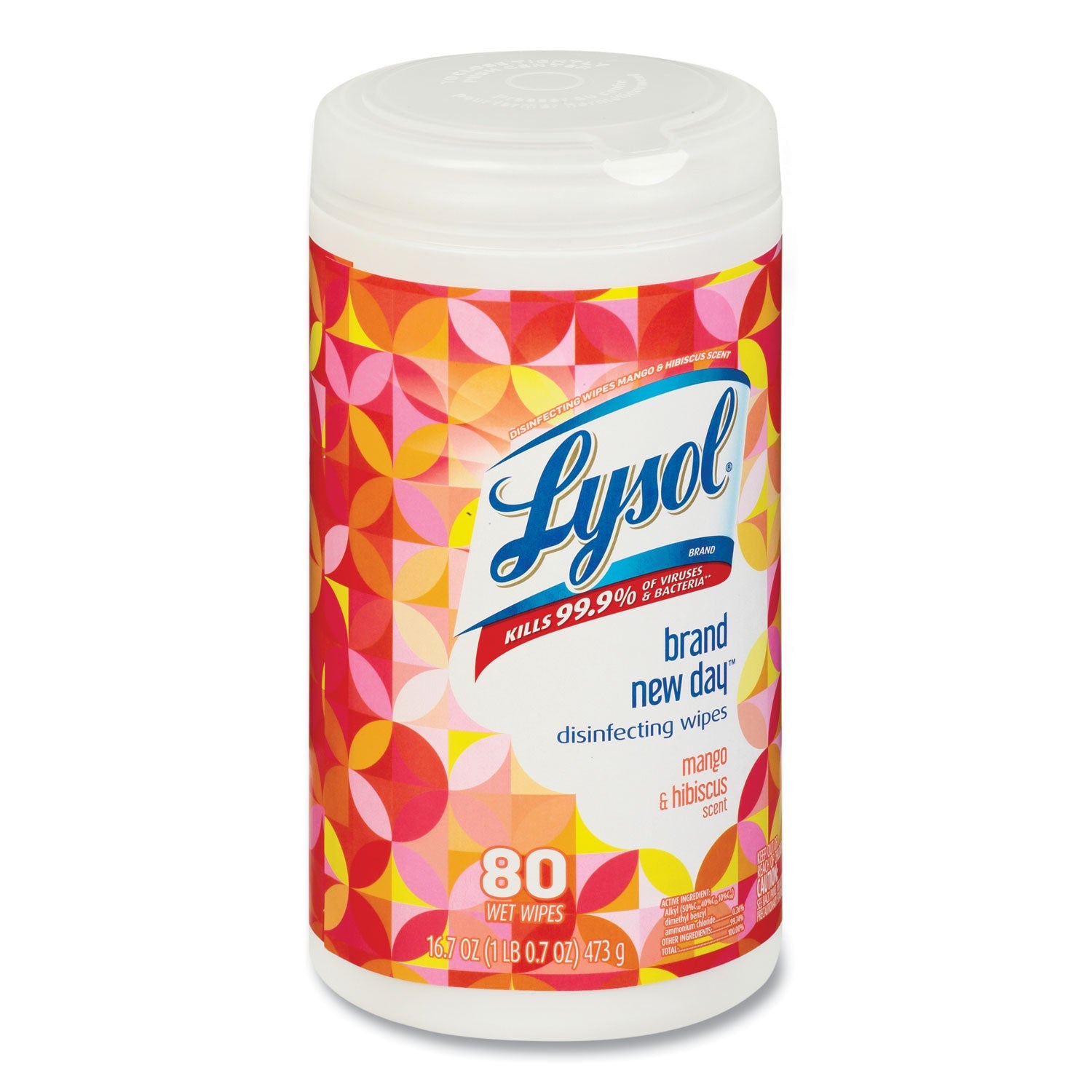 LYSOL Disinfecting Wipes, 7 x 7.25, Mango and Hibiscus, 80 Wipes/Canister