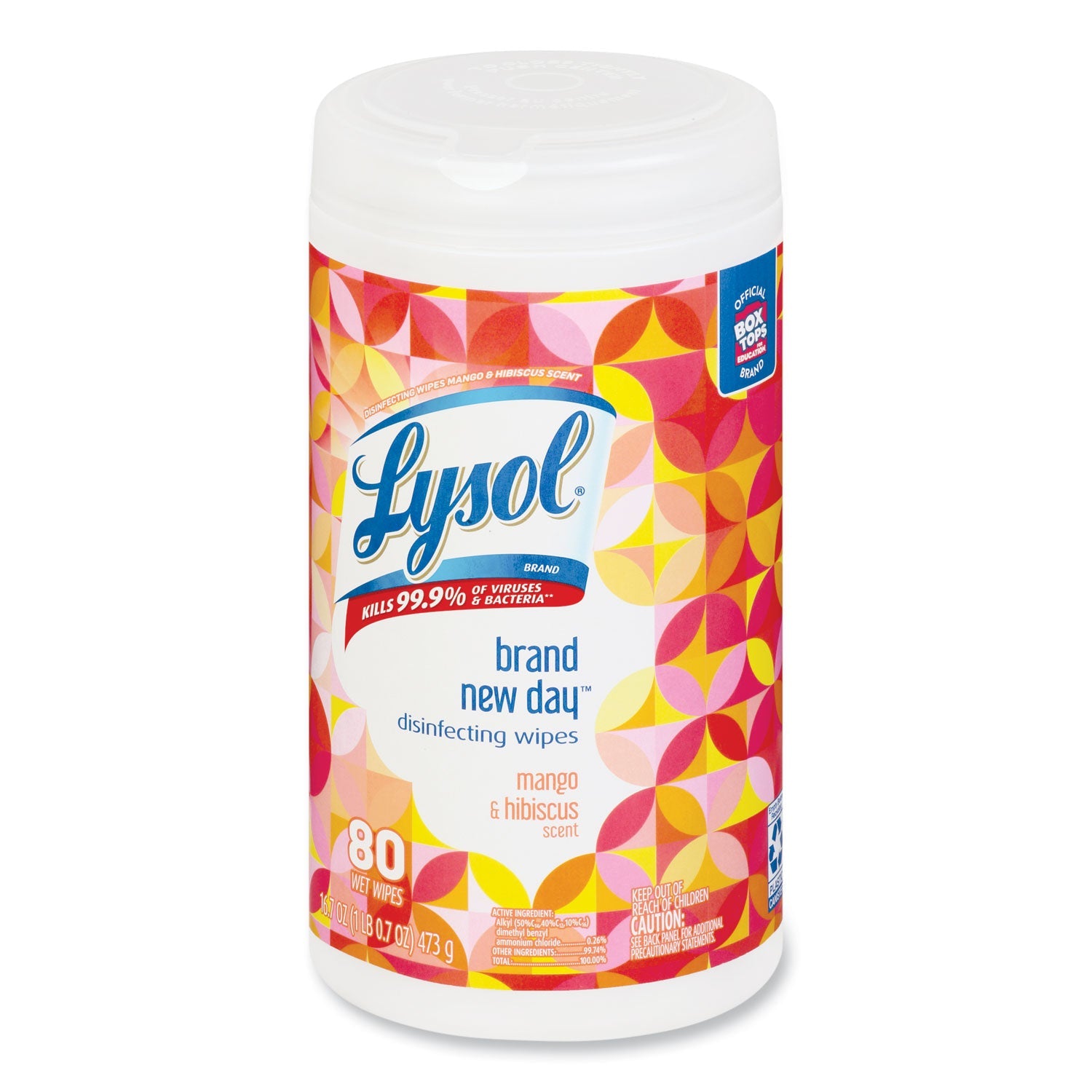 LYSOL Disinfecting Wipes, 7 x 7.25, Mango and Hibiscus, 80 Wipes/Canister