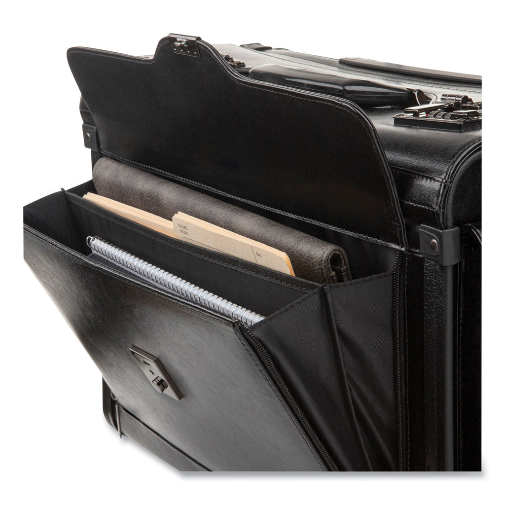 STEBCO Catalog Case on Wheels, Fits Devices Up to 17.3", Leather, 19 x 9 x 15.5, Black