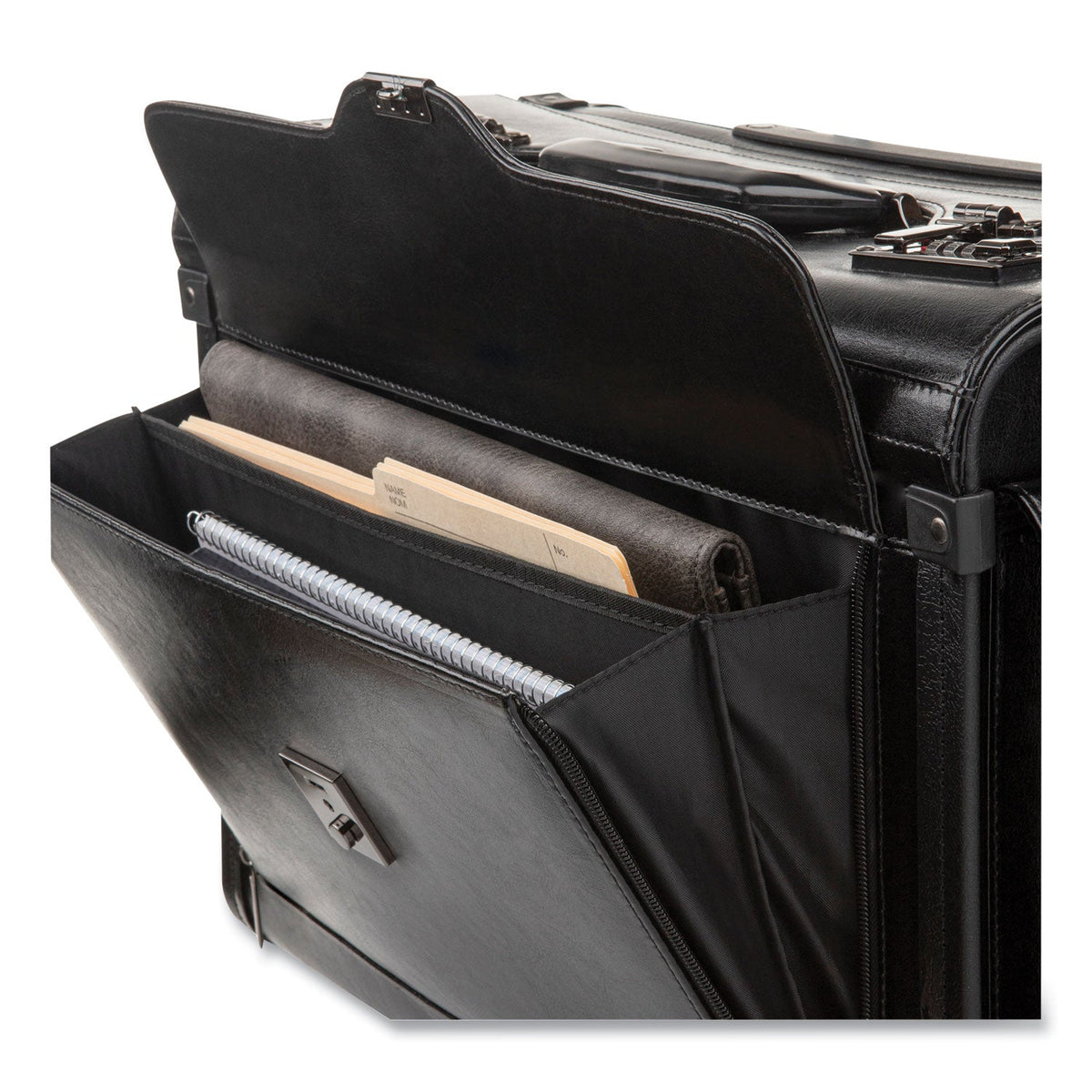 STEBCO Catalog Case on Wheels, Fits Devices Up to 17.3", Leather, 19 x 9 x 15.5, Black