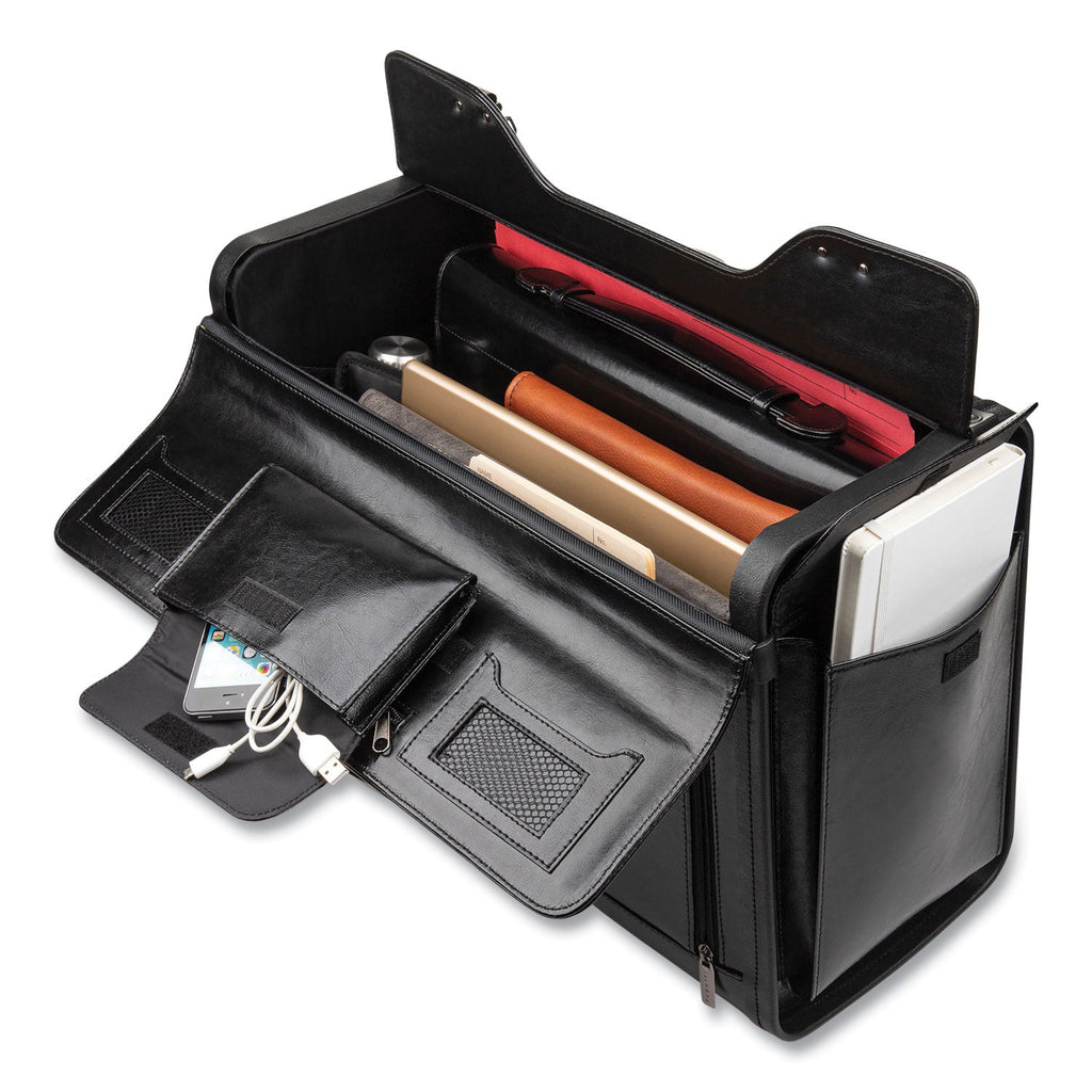 STEBCO Catalog Case on Wheels, Fits Devices Up to 17.3", Leather, 19 x 9 x 15.5, Black