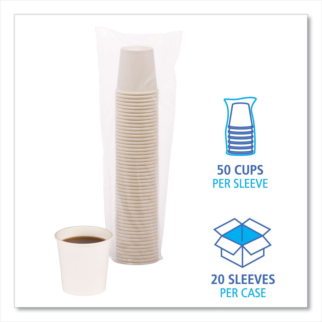 Boardwalk Paper Hot Cups, 4 oz, White, 20 Cups/Sleeve, 50 Sleeves/Carton