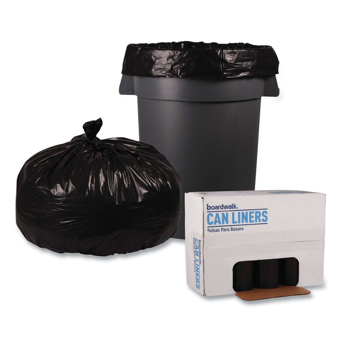 Boardwalk Low Density Repro Can Liners, 60 gal, 1.6 mil, 38" x 58", Black, 10 Bags/Roll, 10 Rolls/Carton