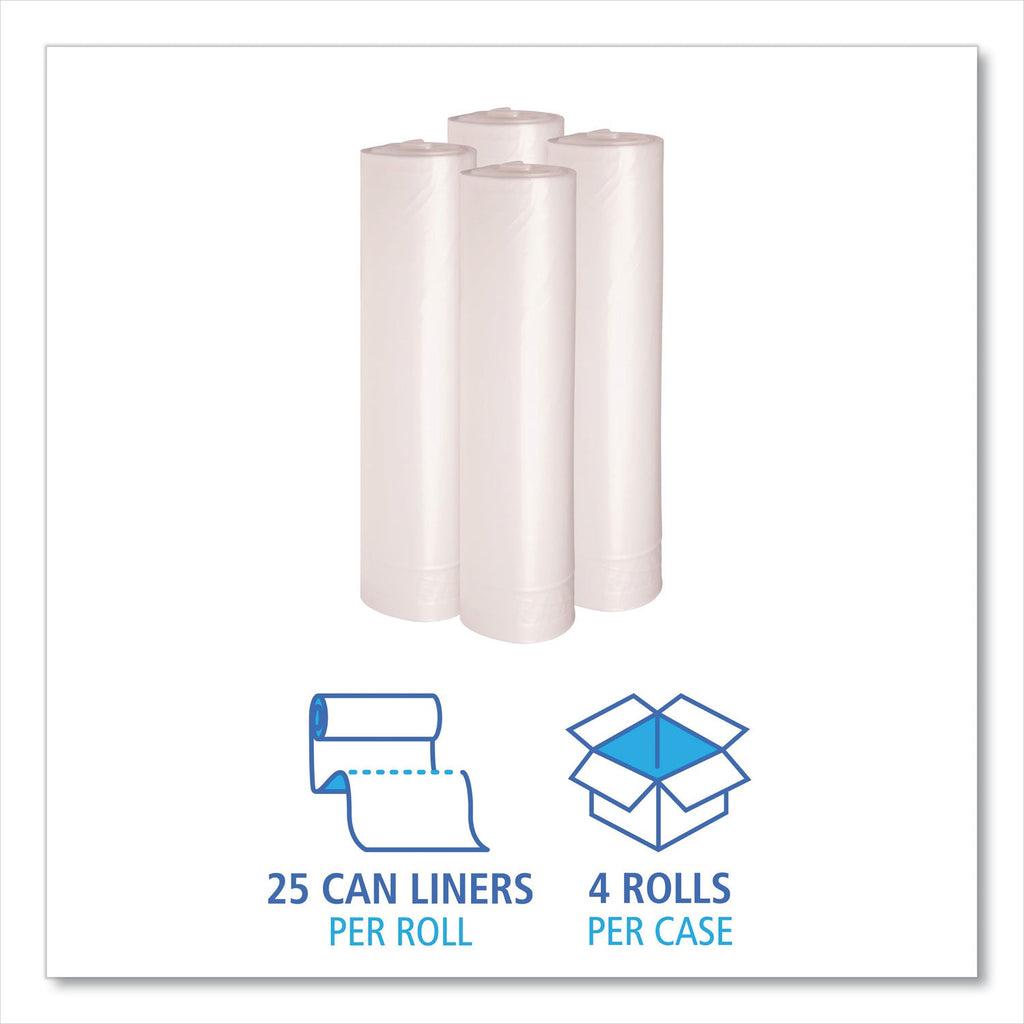 Boardwalk Low Density Repro Can Liners, 45 gal, 1.1 mil, 40" x 46", Clear, 10 Bags/Roll, 10 Rolls/Carton